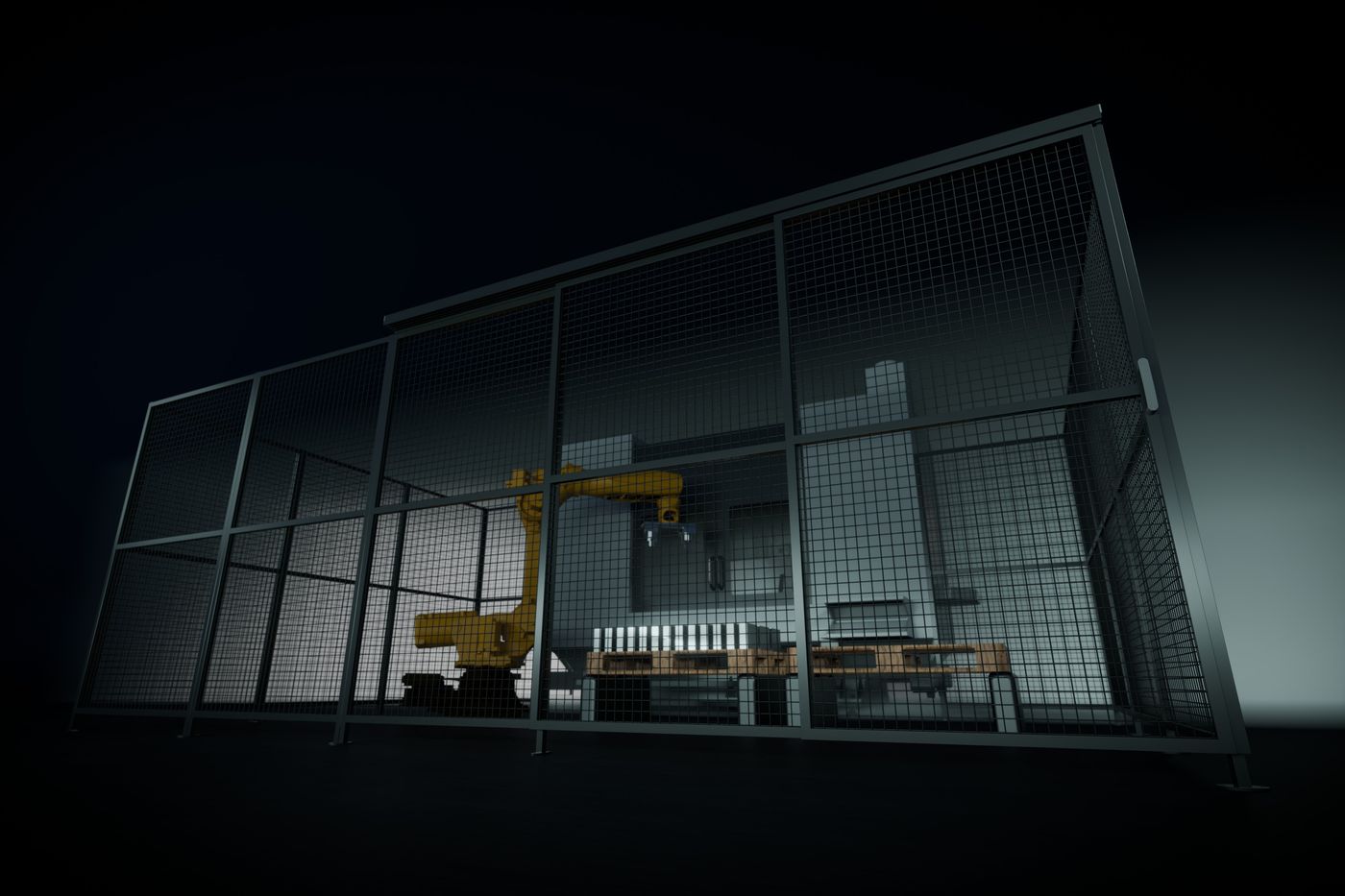 3D-renderöity konesuojausjärjestelmä yleiskuvassa