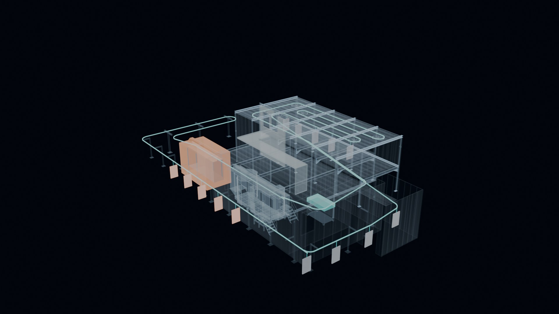 Pulverimaalauslinjan läpikuultava 3D-malli